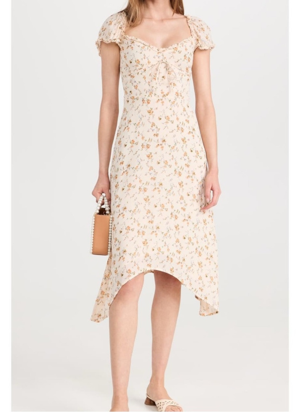 Reformation Maebry Floral Milkmaid Midi Dress Cottagecore Asymmetrical Size 2